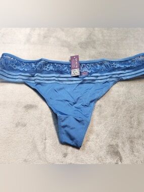 NWT Adore Me Blue Lace-Trim Bikini Thong